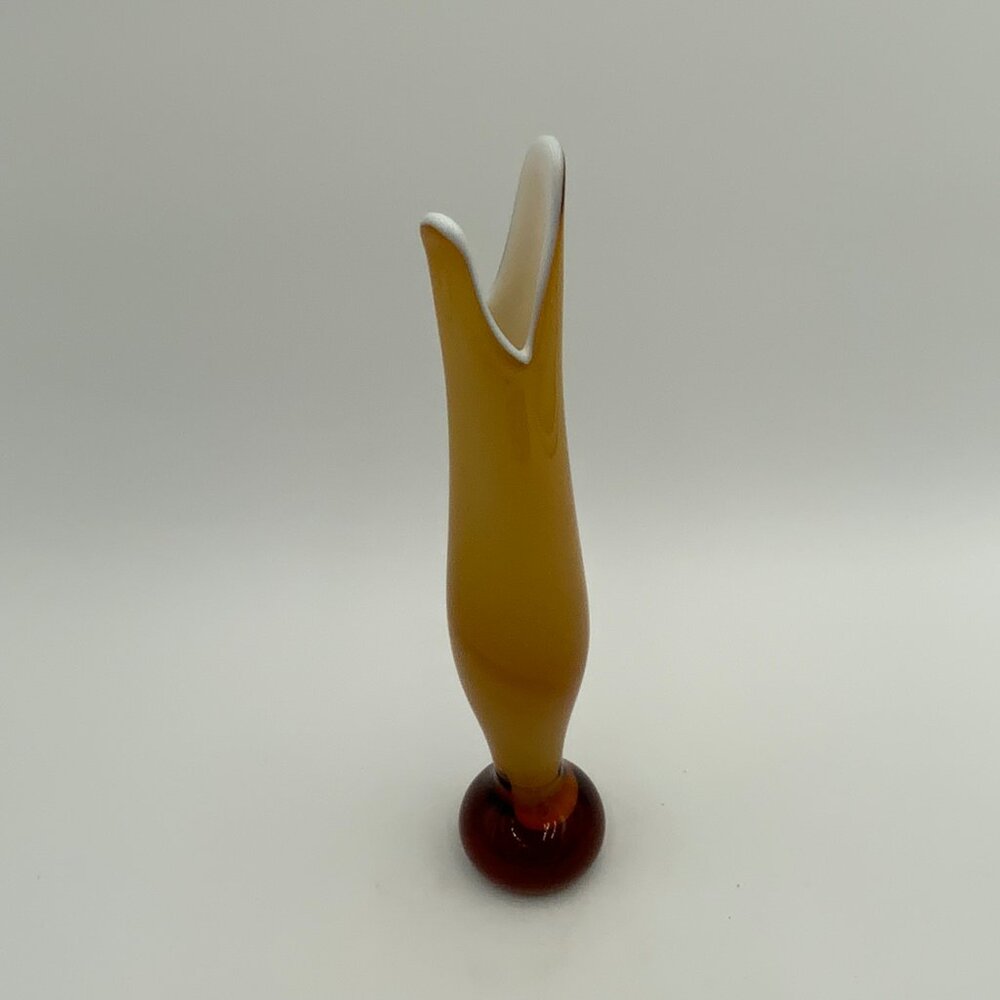 1960's Italian Empoli Cristalleria Fratelli Betti Amber Lattimo Cased Swung Vase